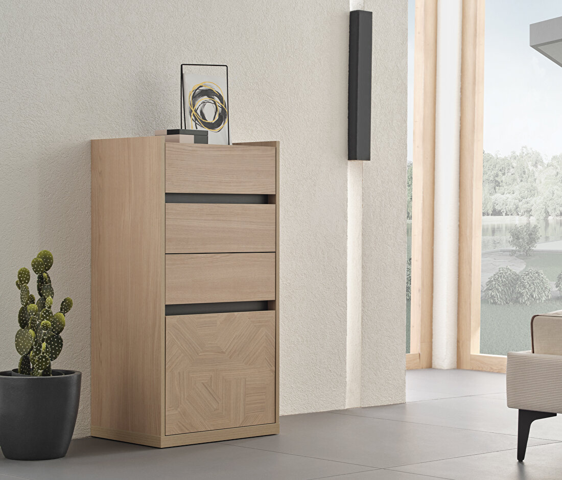 Terra Light Oak-Anthracite High Chest of Drawers