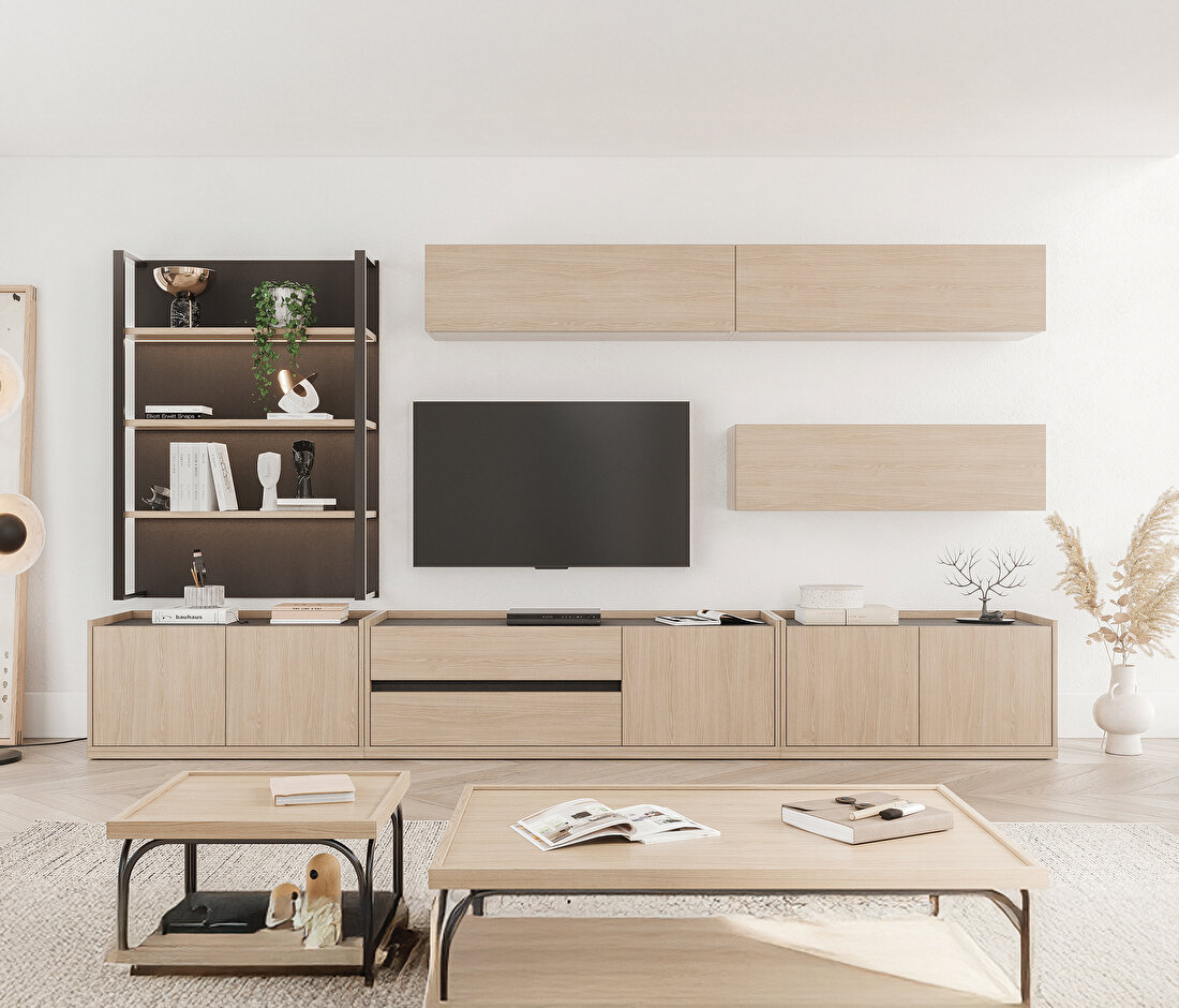 Terra Light Oak-Anthracite TV Unit Combination 1