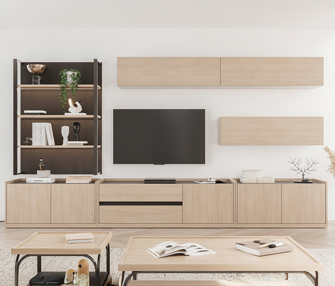 Terra Light Oak-Anthracite TV Unit Combination 1