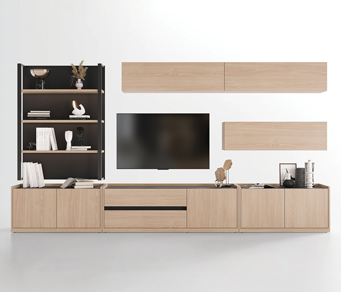 Terra Light Oak-Anthracite TV Unit Combination 1