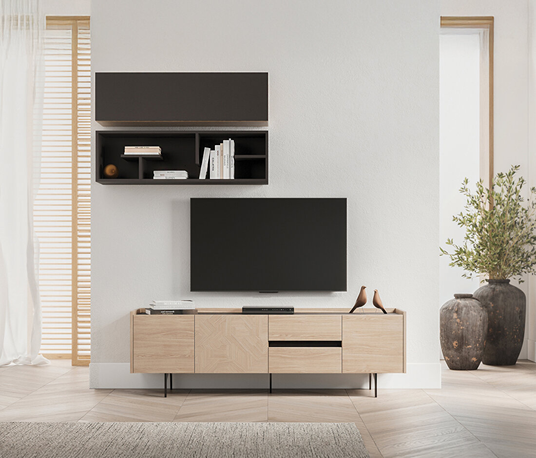 Terra Light Oak-Anthracite TV Unit Combination 2