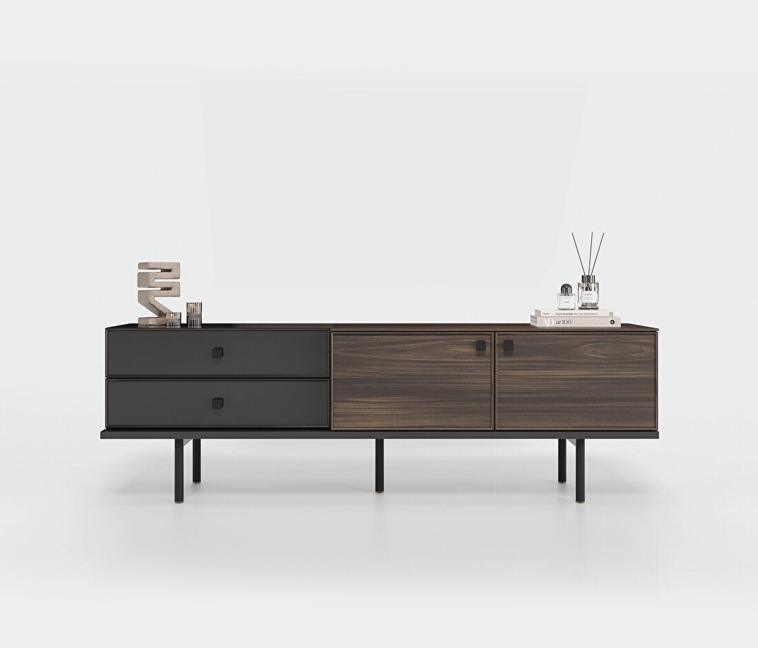 Parma Dark Walnut-Black TV Stand 190x60 cm (WxH)