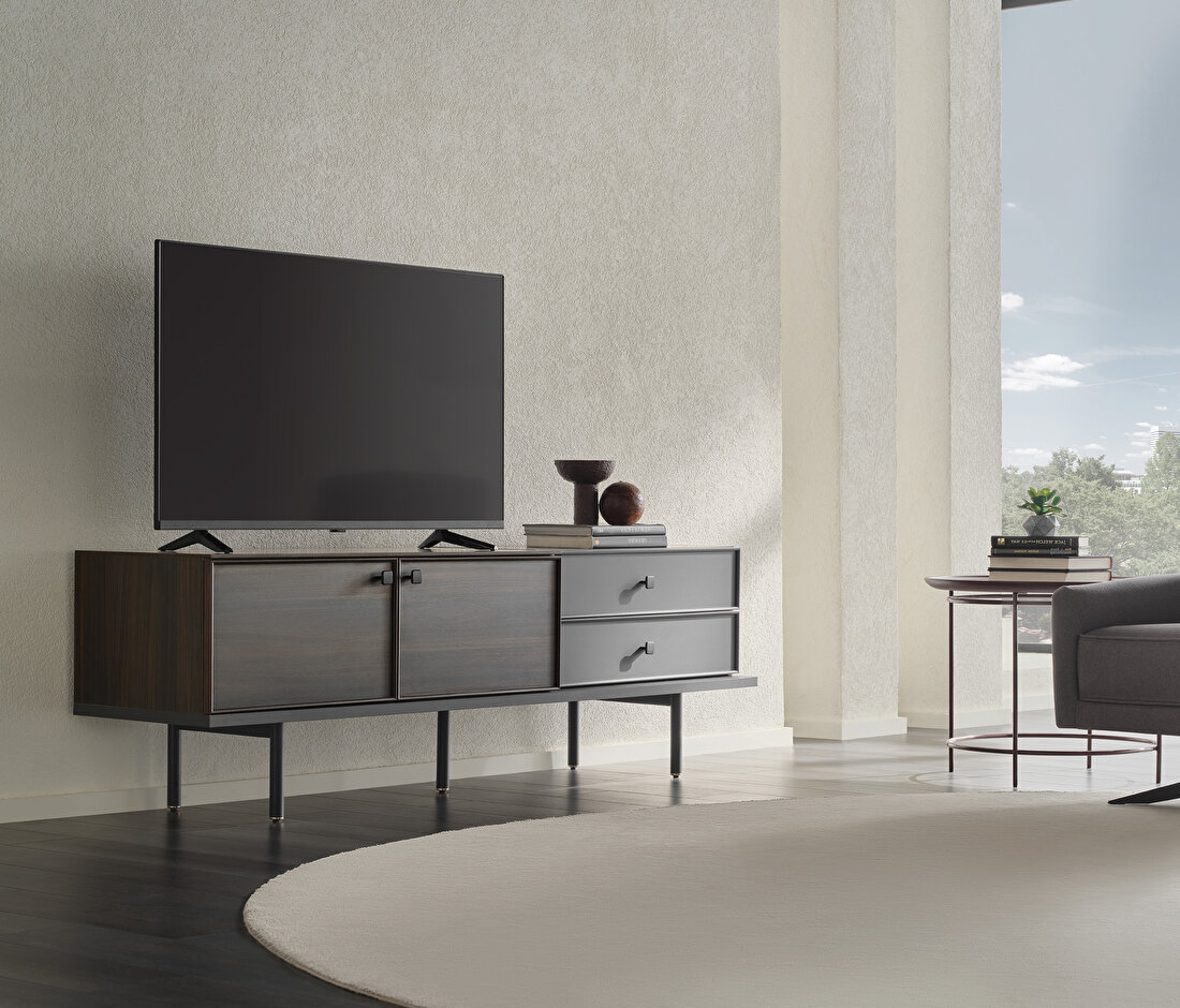 Parma Dark Walnut-Black TV Stand 190x60 cm (WxH)