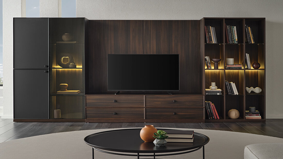 Parma Dark Walnut-Black TV Stand