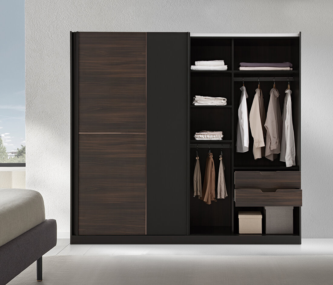 Parma Dark Walnut-Black Wardrobe