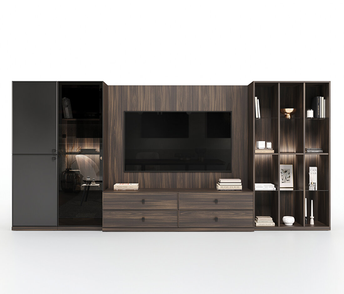 Parma Dark walnut-Black TV Unit Combination 1