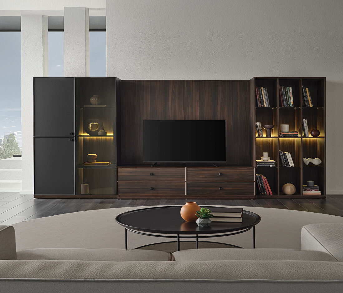 Parma Dark walnut-Black TV Unit Combination 1