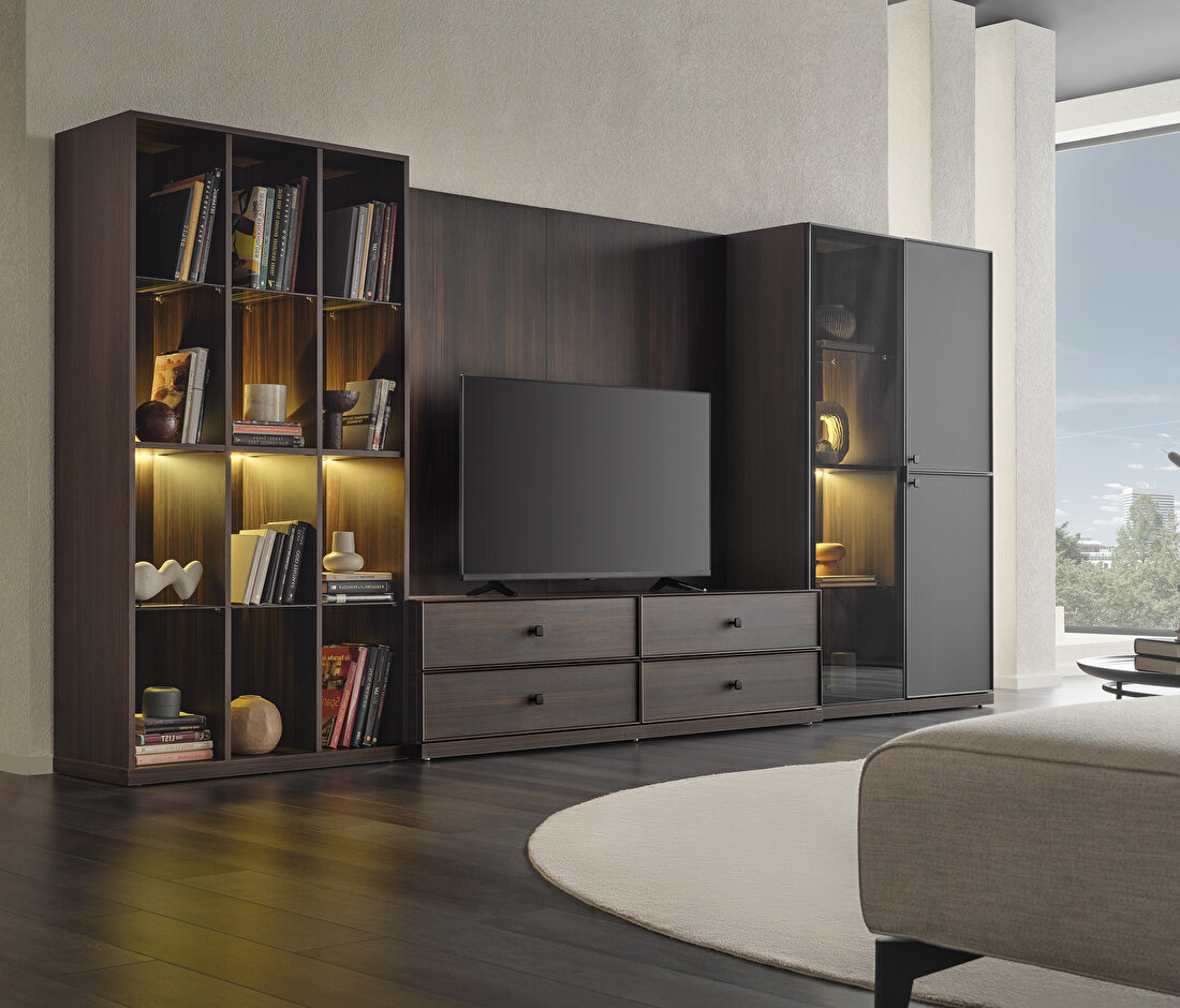 Parma Dark walnut-Black TV Unit Combination 1