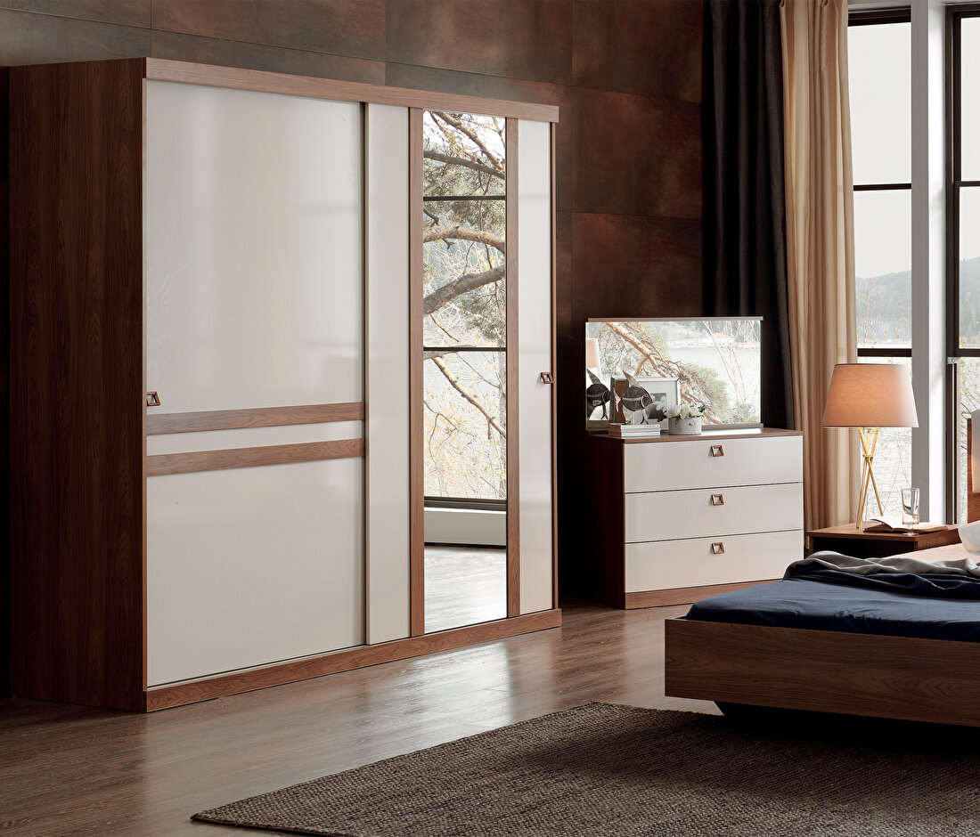 Mistral Walnut - Glossy Cream Wardrobe