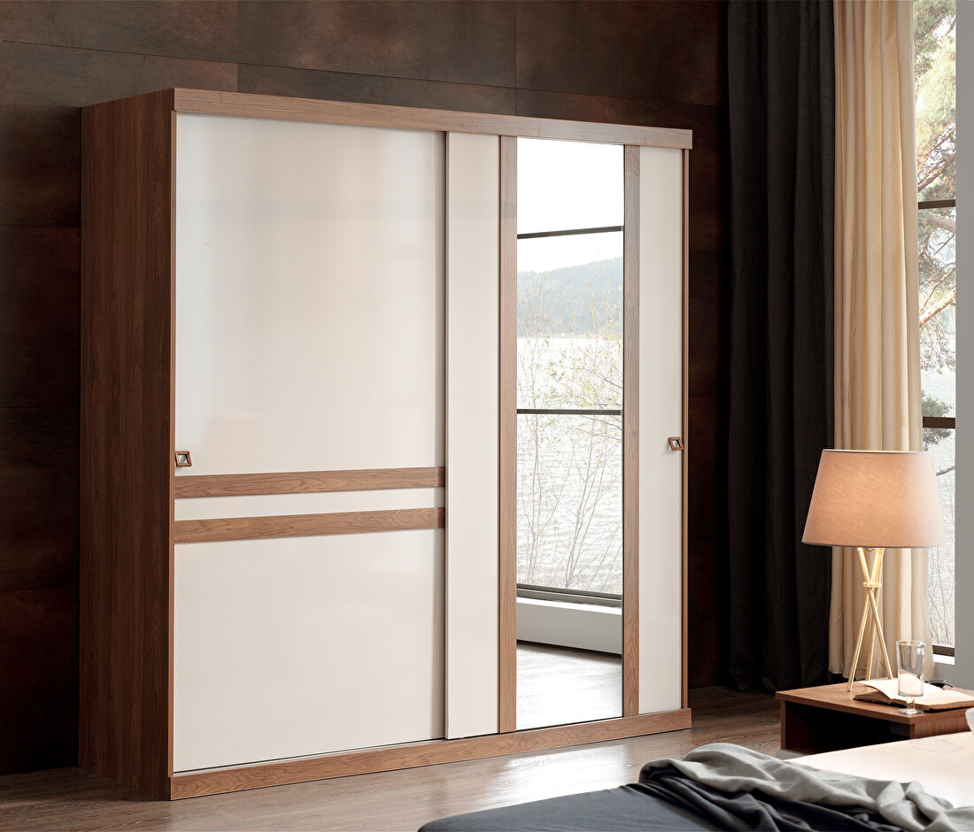 Mistral Walnut - Glossy Cream Wardrobe