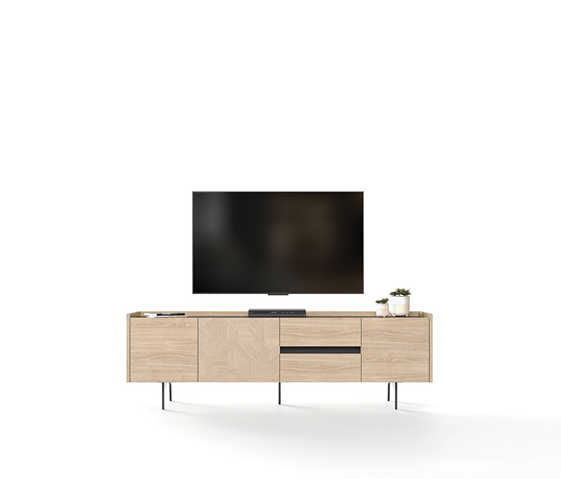 Terra Light Oak-Anthracite Standing Tv Stand + Top Module with Lift Cover