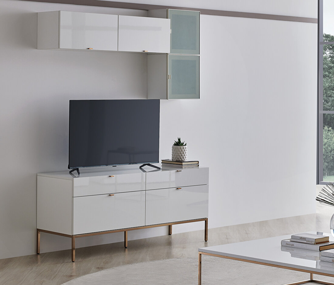 Legato 4 Drawer Standing TV Unit + Lift Door Top Module White Color