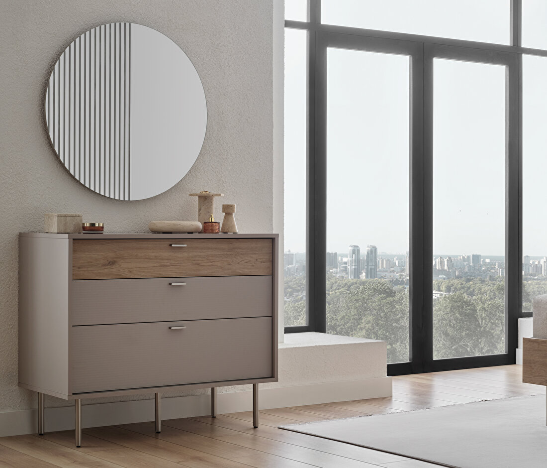 Cante Natural Oak and Beige Chest of Drawers