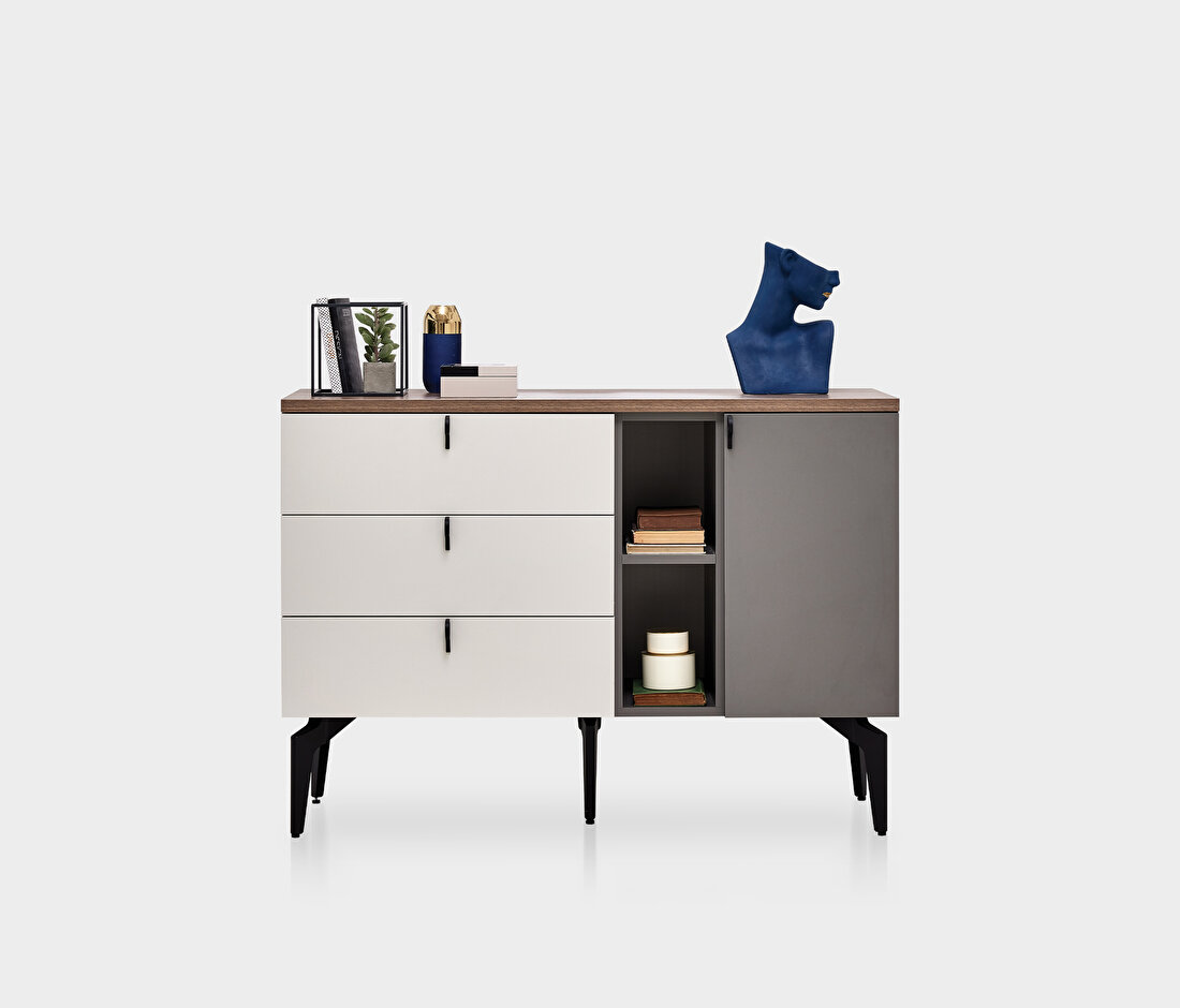 Cordell Chest of Drawers White-Gray-Walnut