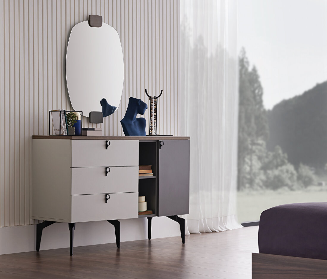 Cordell Chest of Drawers White-Gray-Walnut