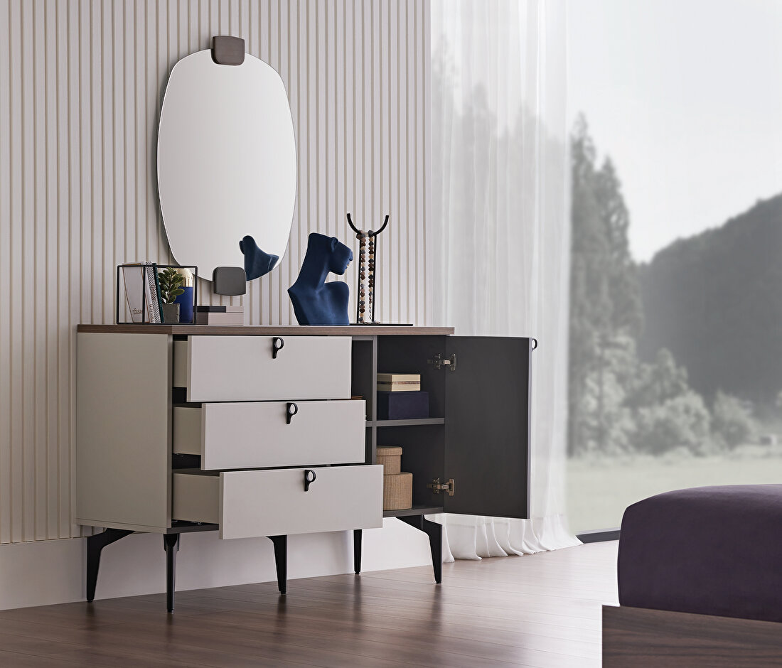 Cordell Chest of Drawers White-Gray-Walnut