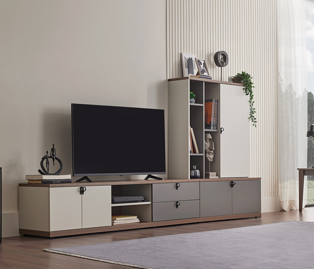 Cordell White-Gray-Walnut TV Unit Bookcase Module