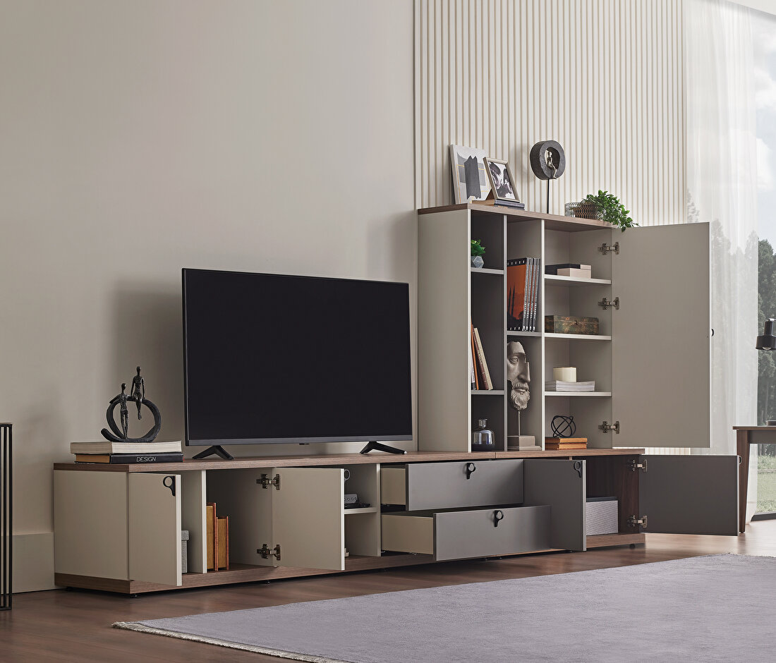 Cordell White-Gray-Walnut TV Unit Bookcase Module