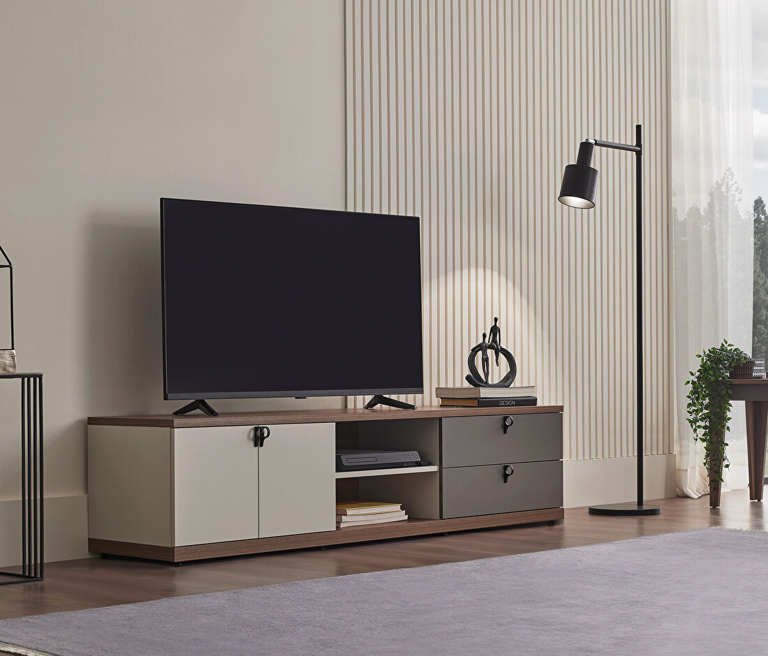 Cordell White-Gray-Walnut TV Stand