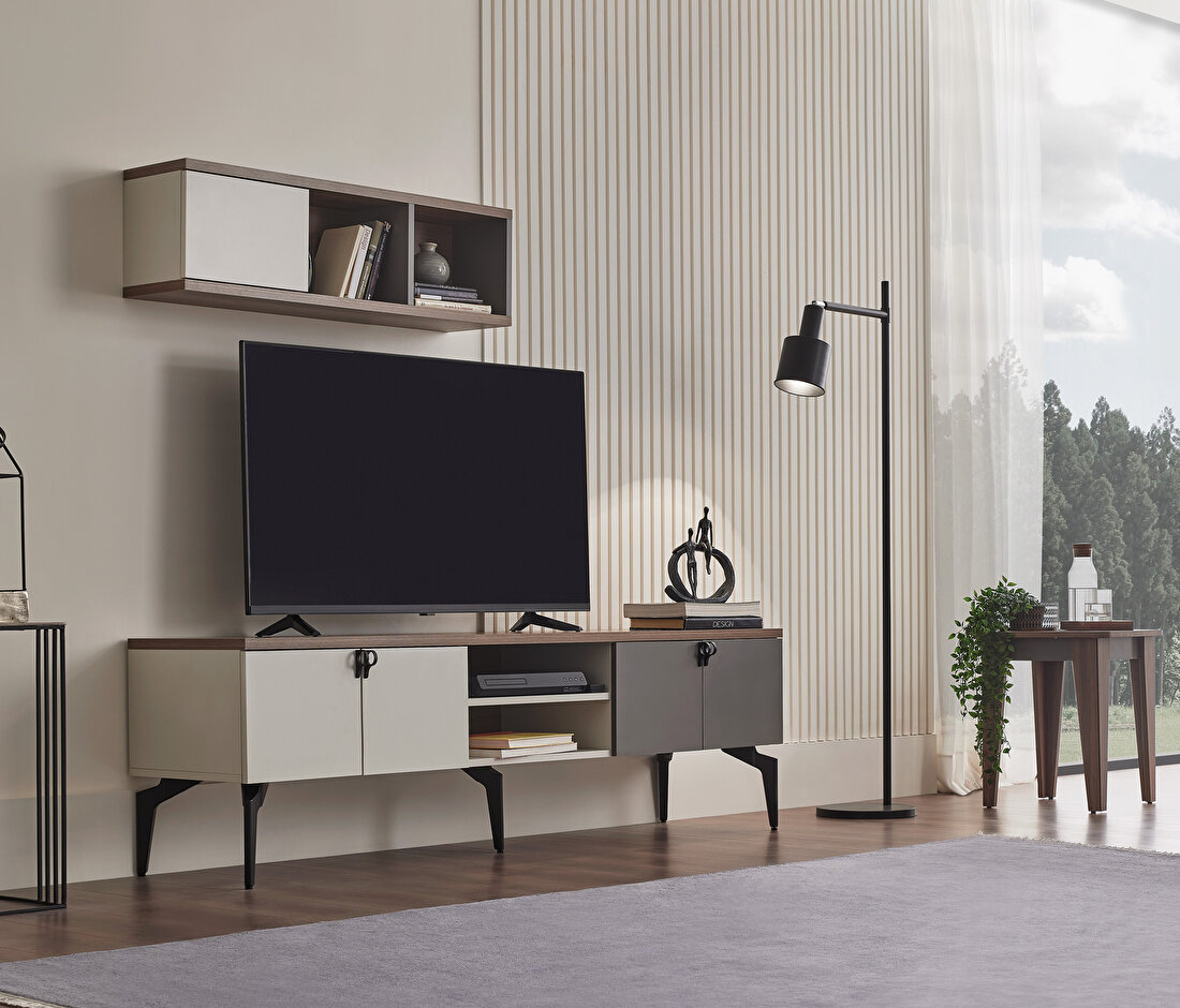Cordell White-Gray-Walnut TV Stand