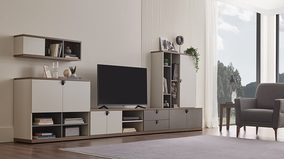 Cordell White-Gray-Walnut TV Stand