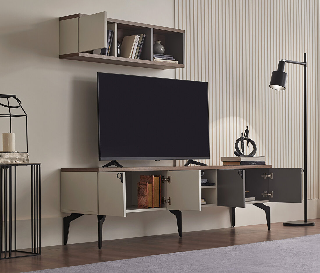 Cordell White-Gray-Walnut TV Stand