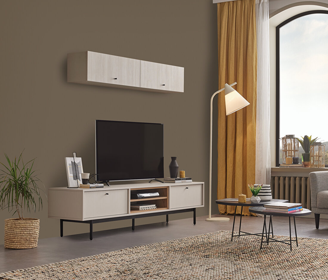 Loreto Off-White-Walnut TV Unit Combination 1