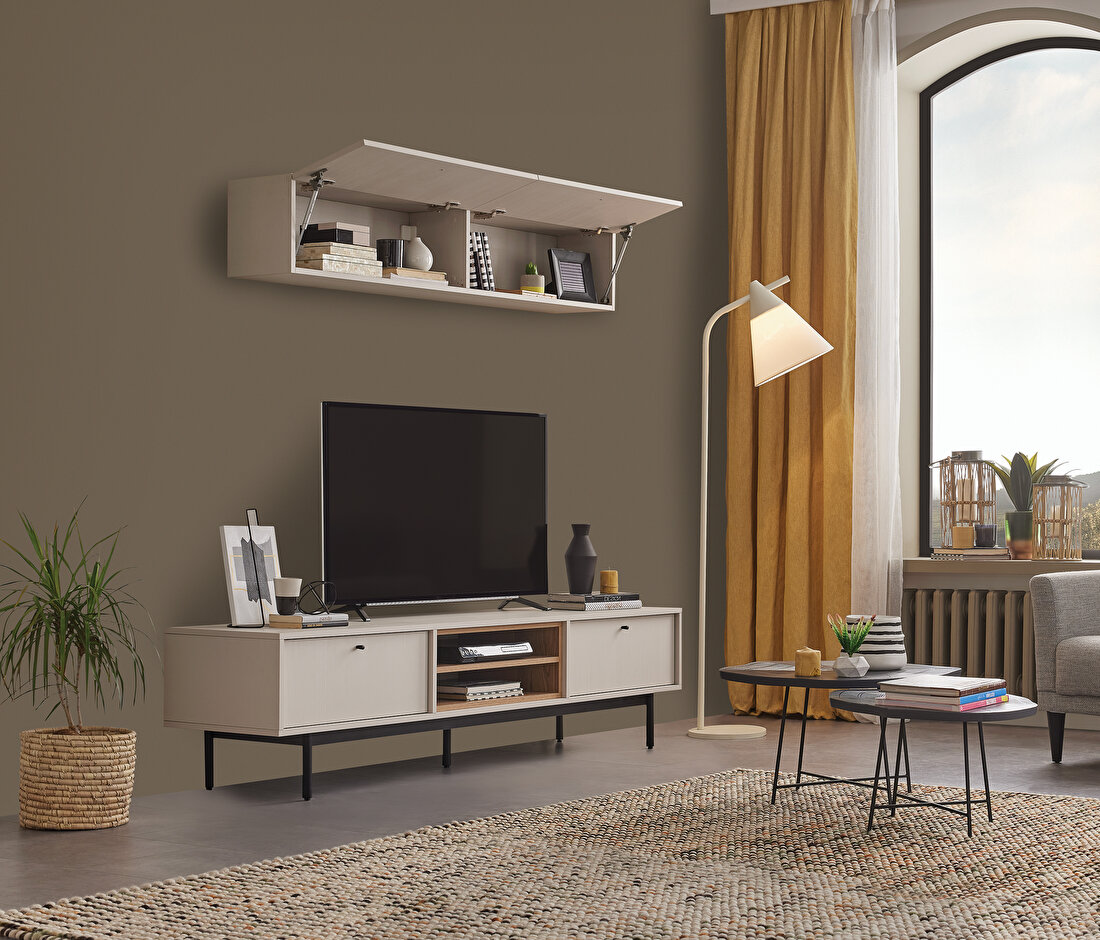 Loreto Off-White-Walnut TV Unit Combination 1