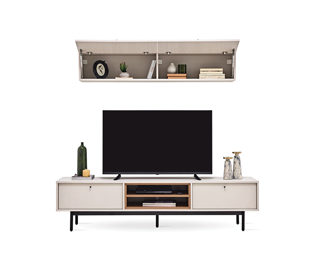 Loreto Off-White-Walnut TV Unit Combination 1