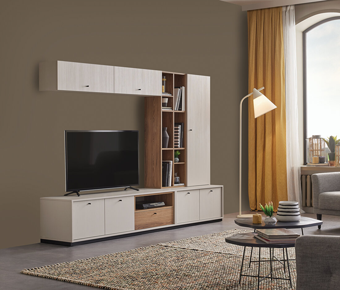 Loreto Off-White-Walnut TV Unit Combination 2
