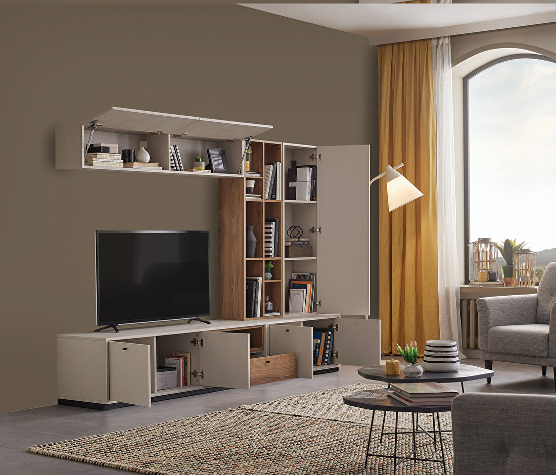 Loreto Off-White-Walnut TV Unit Combination 2