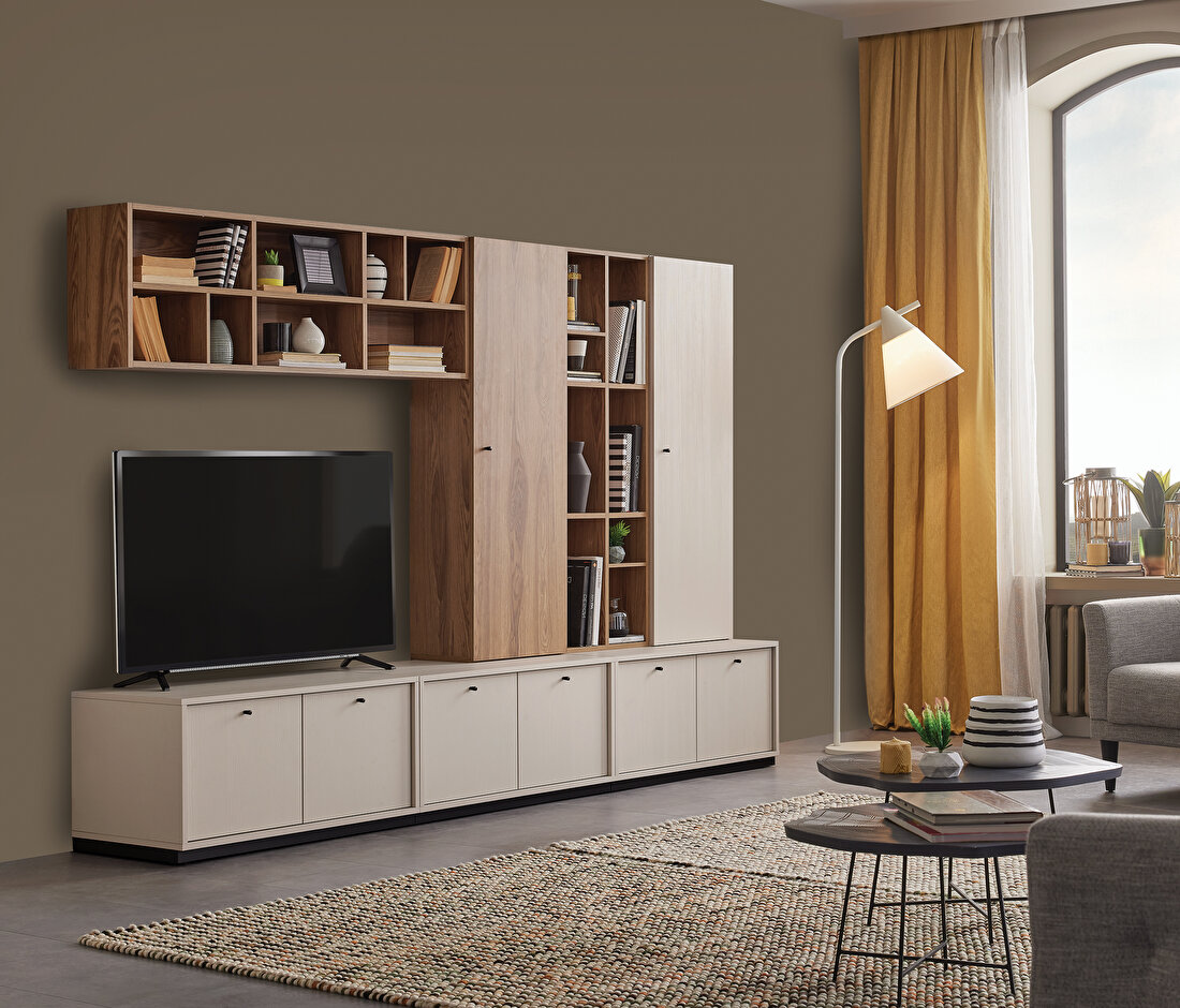 Loreto Off-White-Walnut TV Unit Combination 3