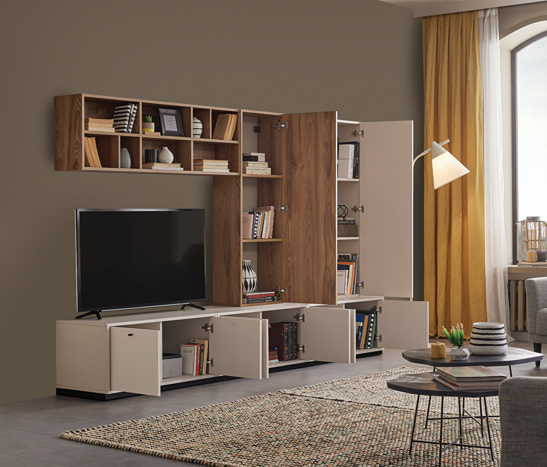 Loreto Off-White-Walnut TV Unit Combination 3