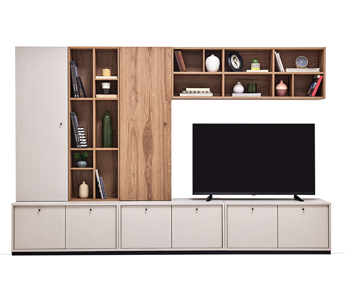 Loreto Off-White-Walnut TV Unit Combination 3