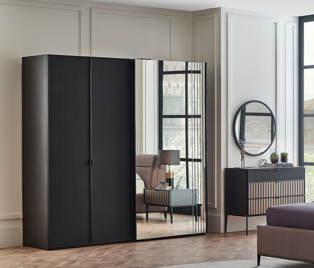 Riga Walnut-Black Wardrobe