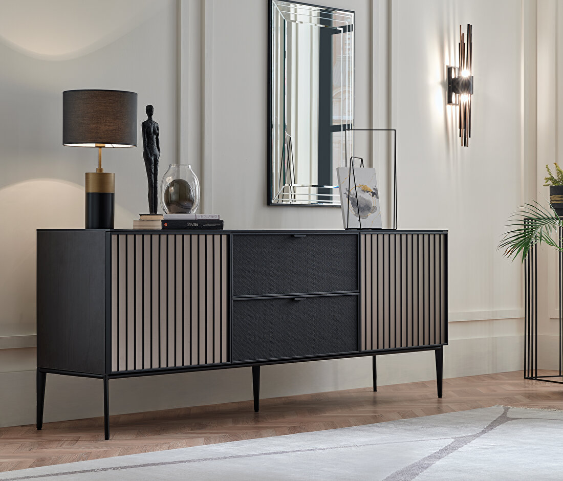 Riga Walnut-Black Sideboard (WxH) 209x82 cm (WxH)
