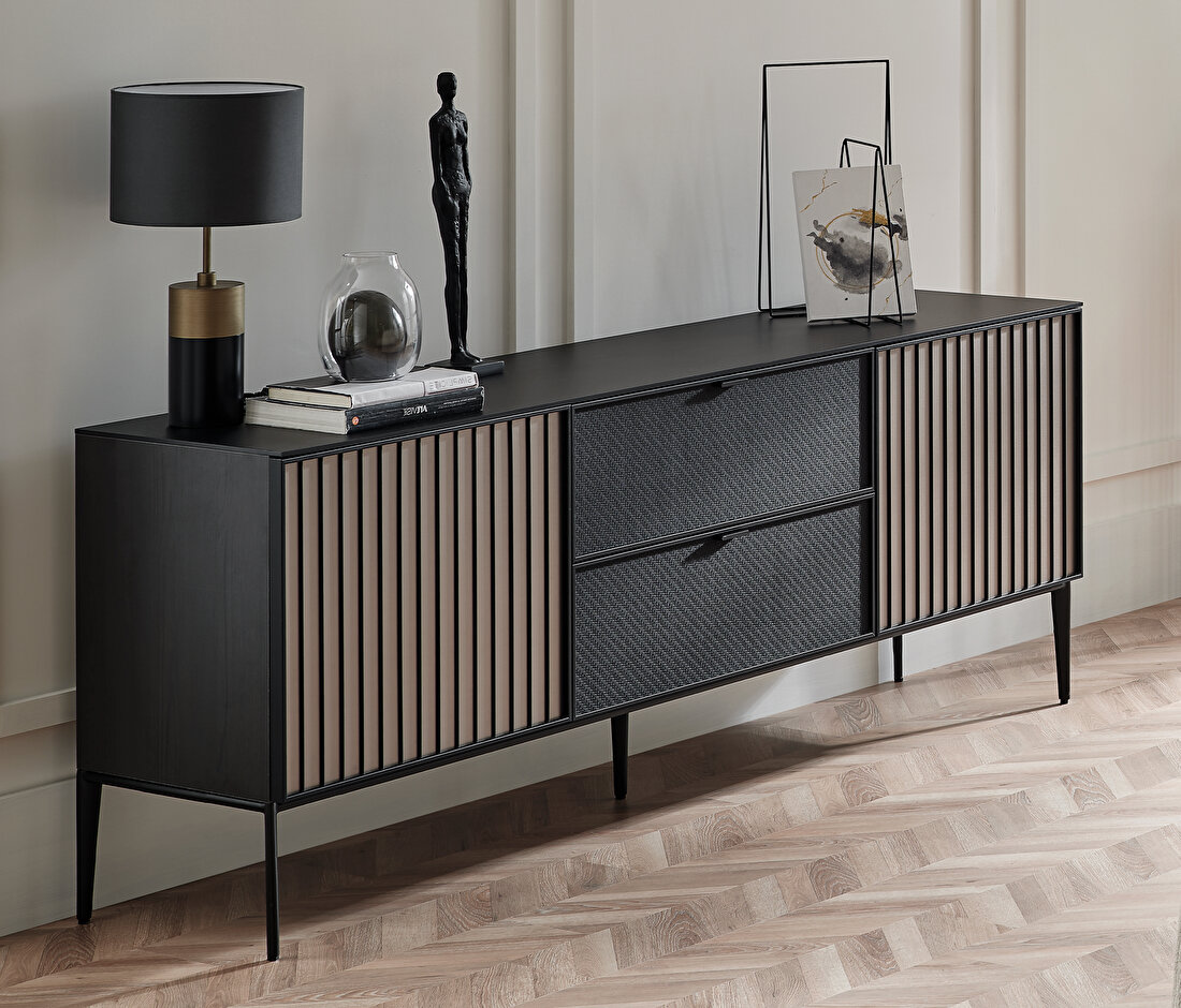 Riga Walnut-Black Sideboard (WxH) 209x82 cm (WxH)