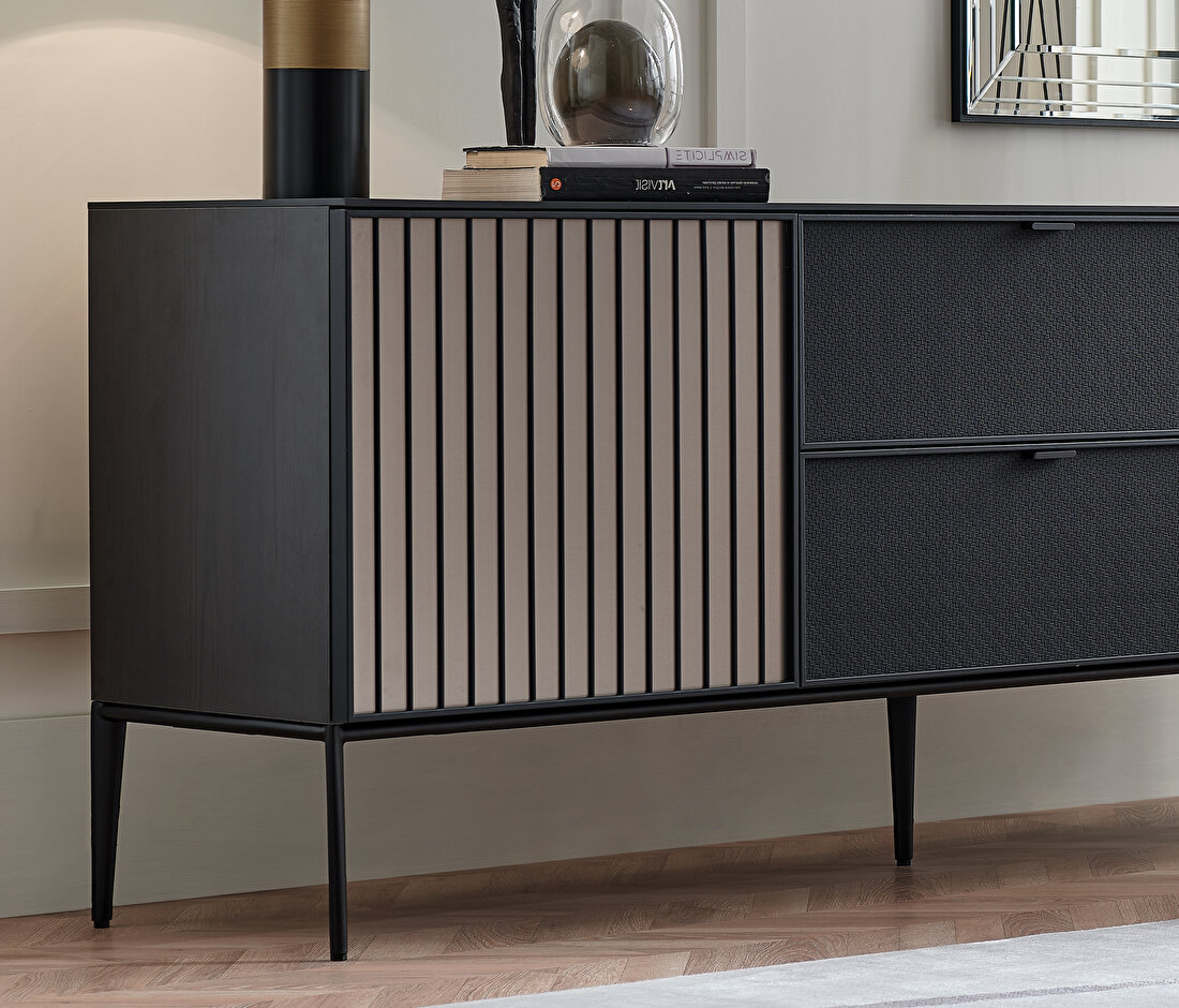Riga Walnut-Black Sideboard (WxH) 209x82 cm (WxH)