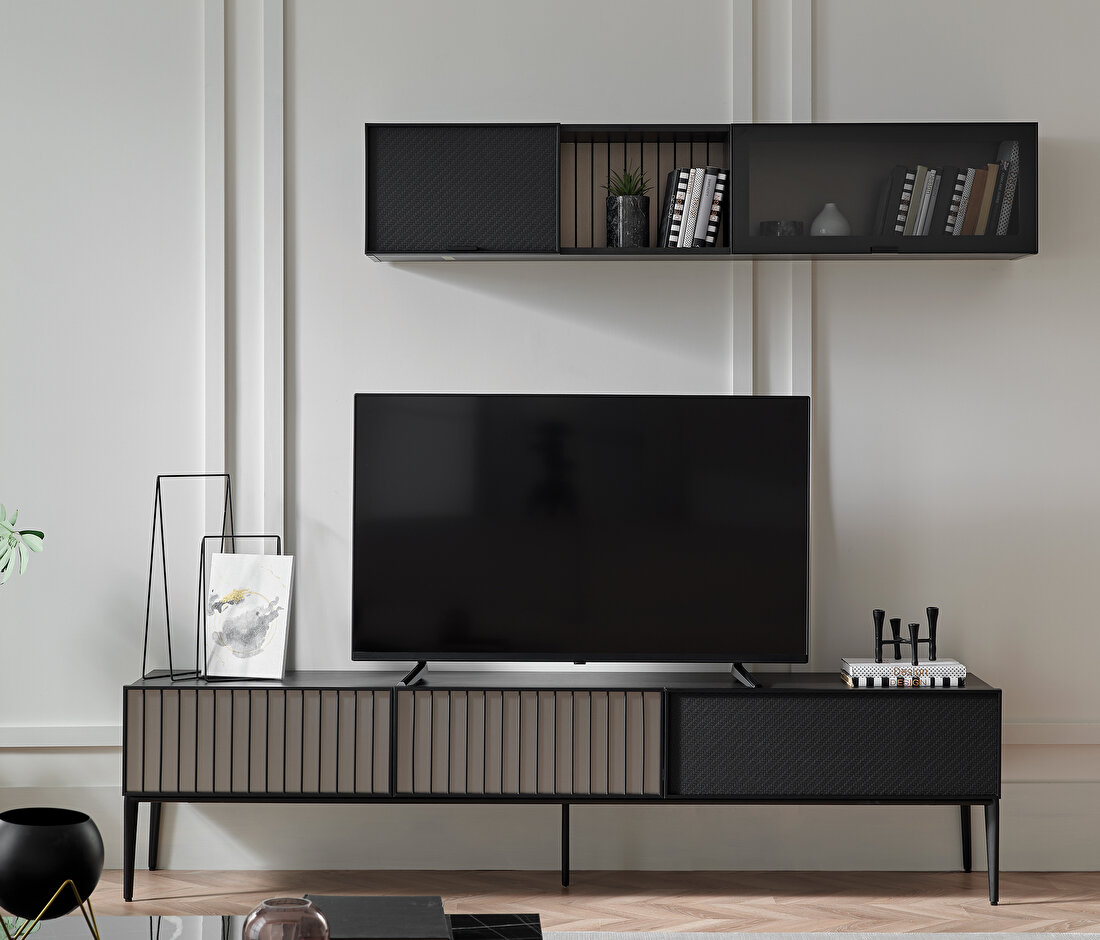 Riga Walnut-Black TV Unit Combination 1