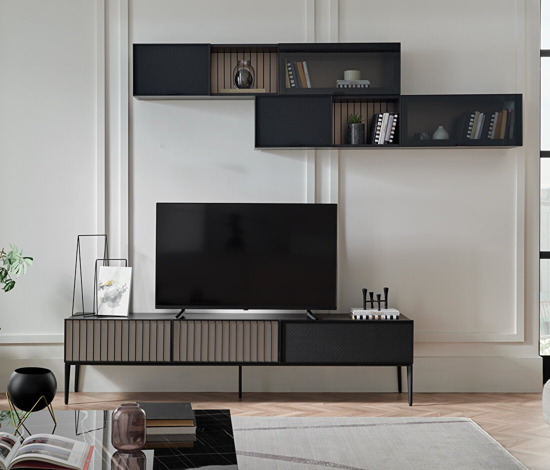 Riga Walnut-Black TV Unit Combination 2
