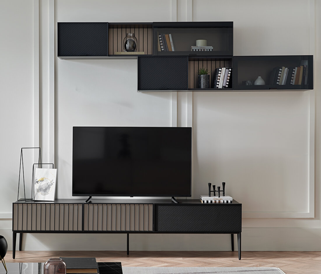 Riga Walnut-Black TV Unit Combination 2