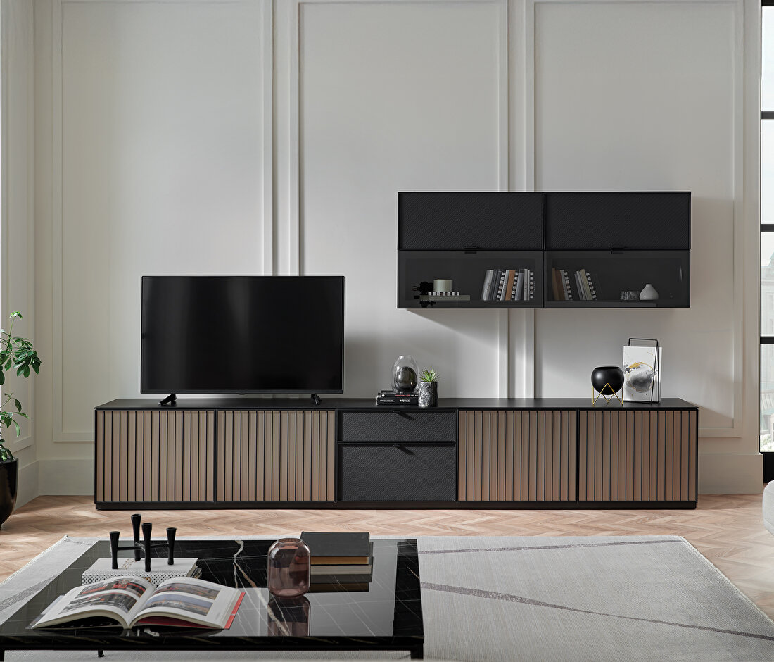 Riga Walnut-Black TV Unit Combination 3