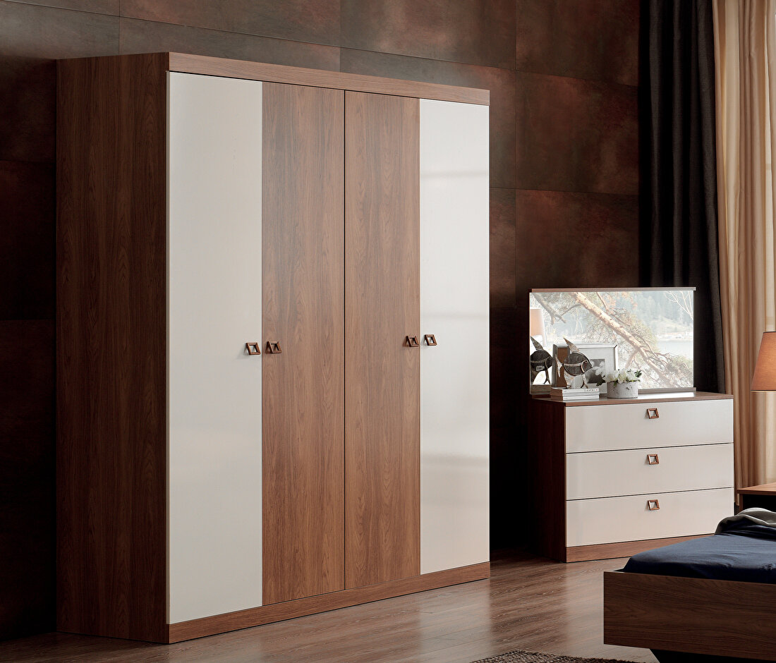Mistral Walnut - Glossy Cream Wardrobe