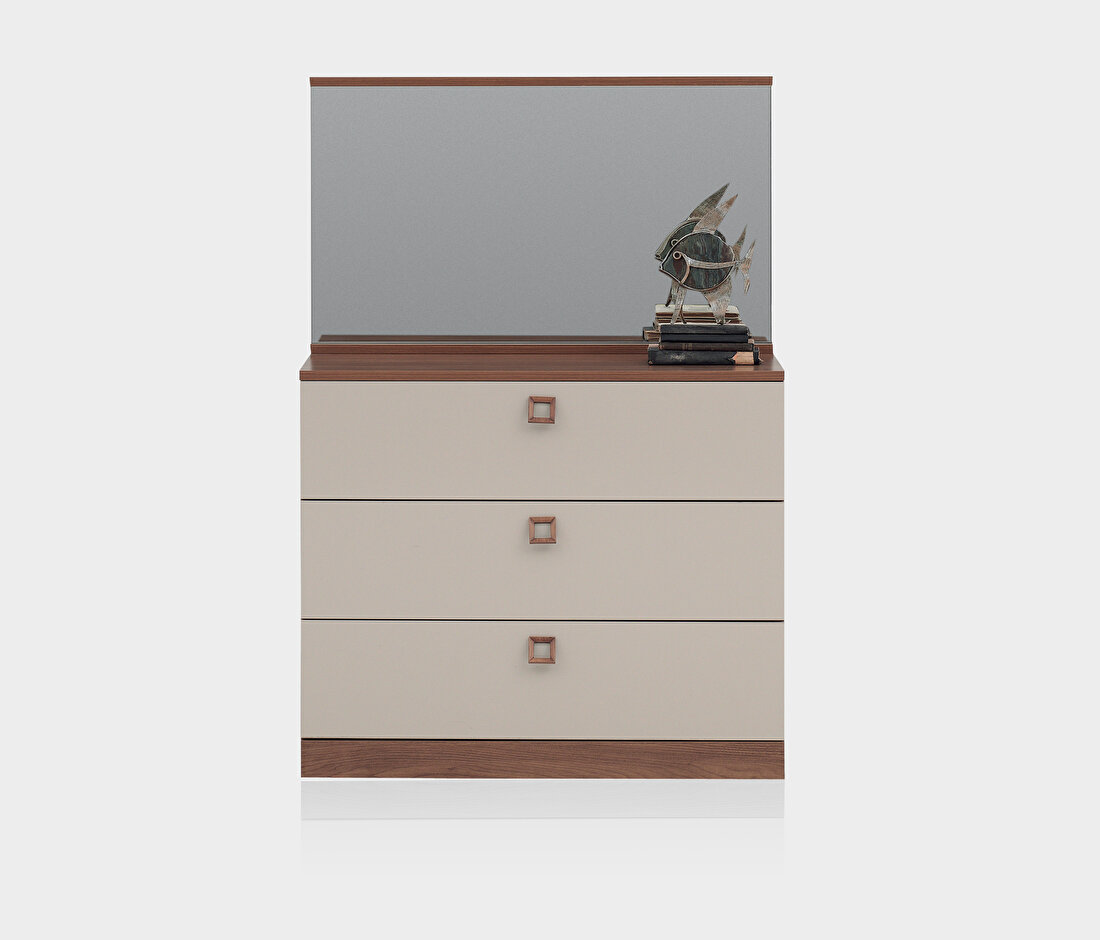 Mistral Walnut - Glossy Cream Chest of Drawers