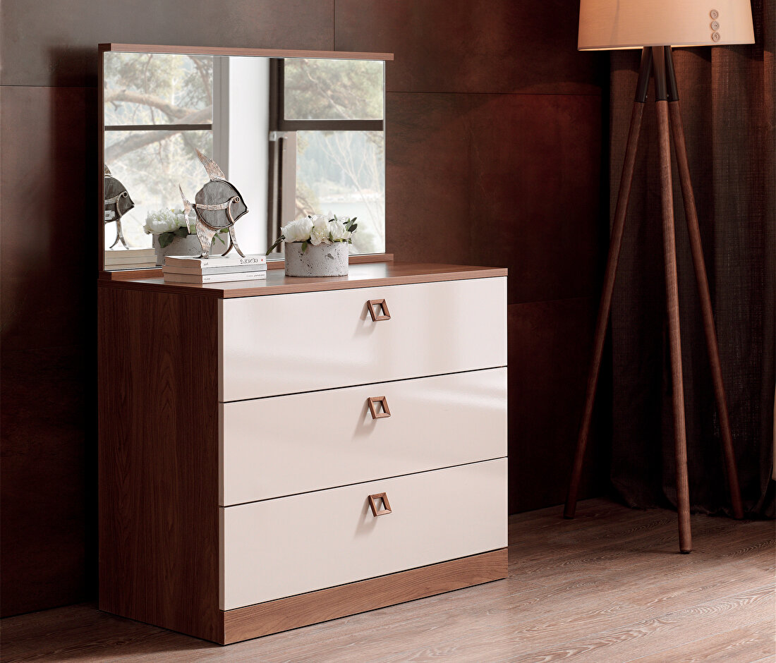 Mistral Walnut - Glossy Cream Chest of Drawers