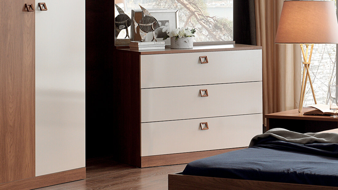 Mistral Walnut - Glossy Cream Chest of Drawers