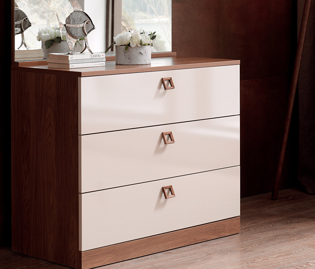 Mistral Walnut - Glossy Cream Chest of Drawers