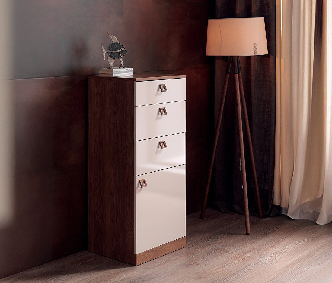Mistral Walnut - Glossy Cream High Chest of Drawers