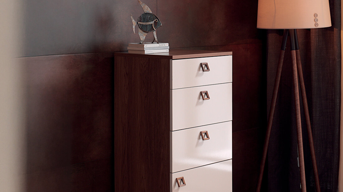 Mistral Walnut - Glossy Cream High Chest of Drawers