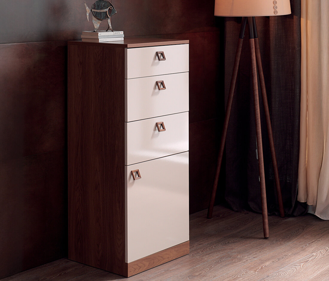 Mistral Walnut - Glossy Cream High Chest of Drawers